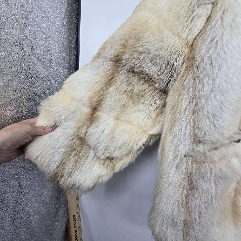 Vintage 80s 90s Faux Fur Jacket Womens 17 18 Cream Tan Fox Pockets Lined Mobwife - Picture 13 of 16